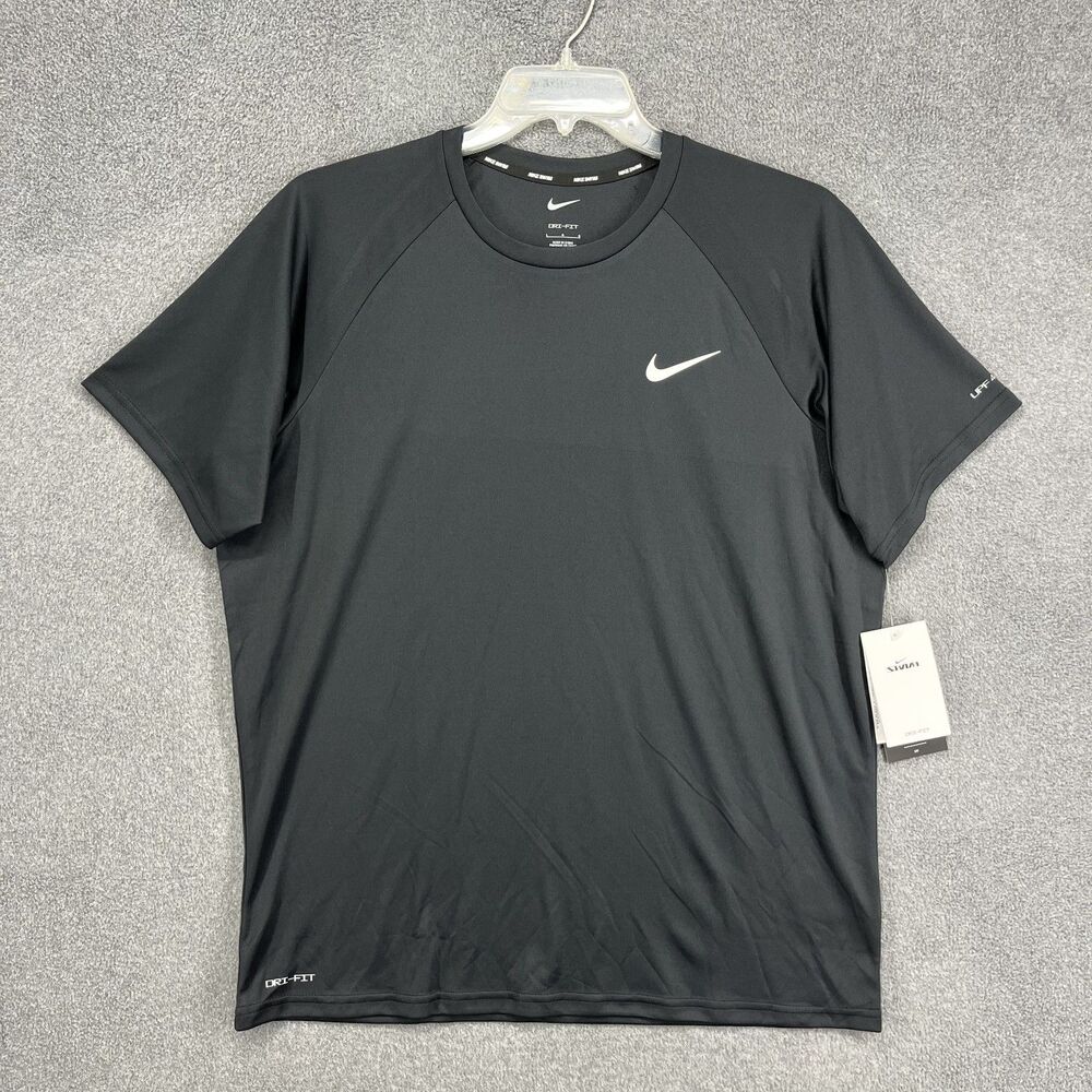 Nike Swim Dri-Fit Shirt UPF 40+ Men's Large Black Training Sports NESSA586-001